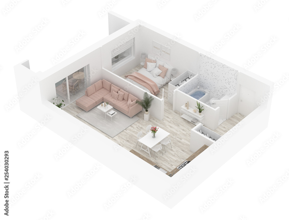 Home floor plan top view. Apartment interior isolated on white background. 3D render - Illustration