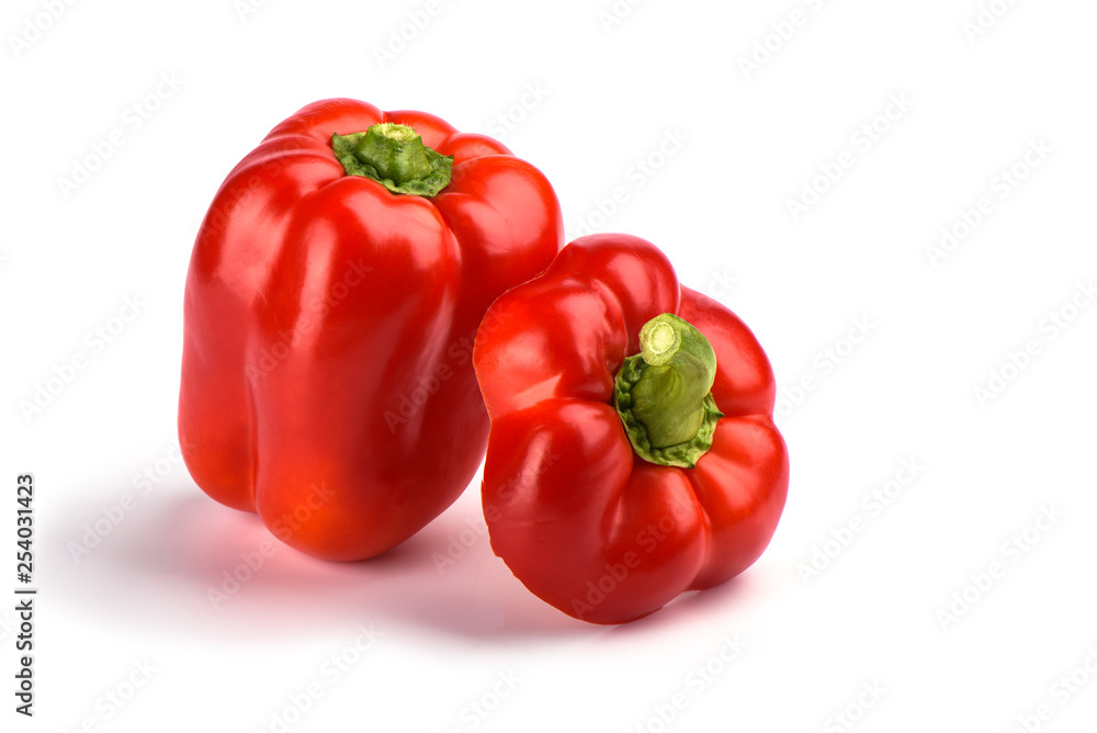 Red pepper and cut top of pepper isolated on white background.