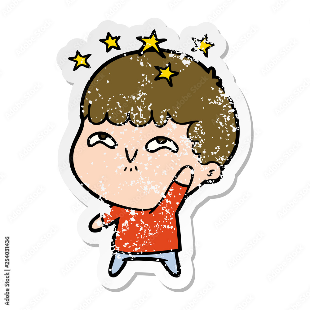 distressed sticker of a cartoon amazed boy distressed sticker of a cartoon amazed boy