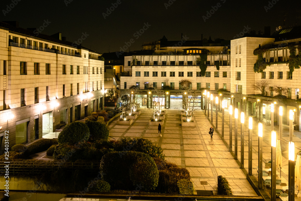 modern residential quarter in Bergamo at night