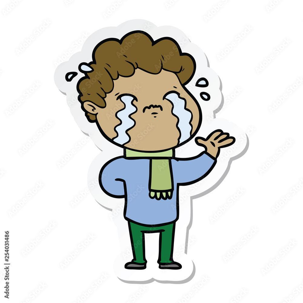 sticker of a cartoon man crying sticker of a cartoon man crying