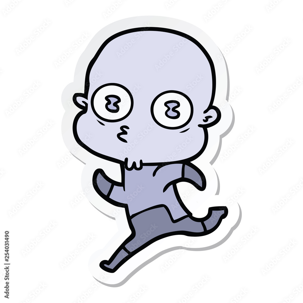 Fototapeta premium sticker of a cartoon weird bald spaceman