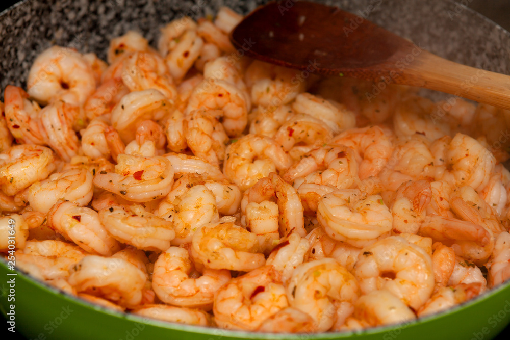 Prawns in pan, delicious seafood Prawns in pan, delicious seafood