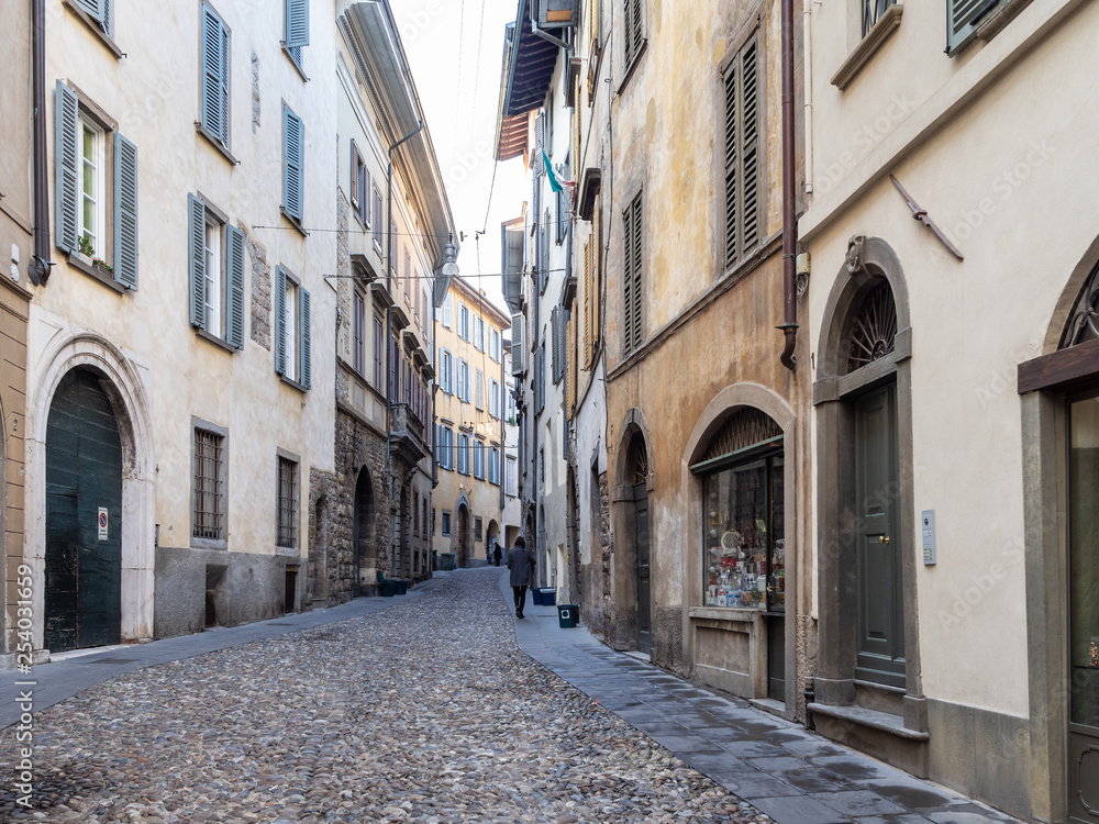 street Via Salvecchio in Upper Town of Bergamo