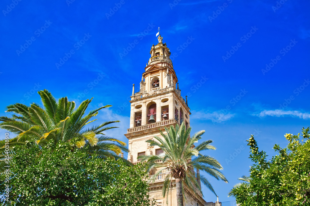 Mezquita Cathedral at a bright sunny day in the heart of historic center of Cordoba