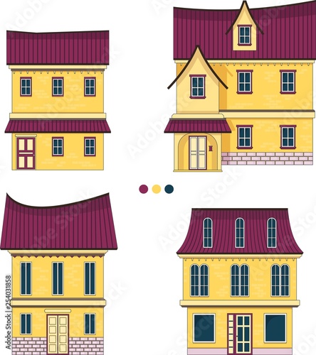 cartoon houses in vintage pallette