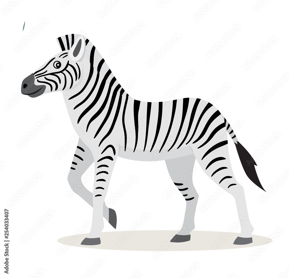 Obraz premium African animal, cute funny zebra icon isolated on white background, vector