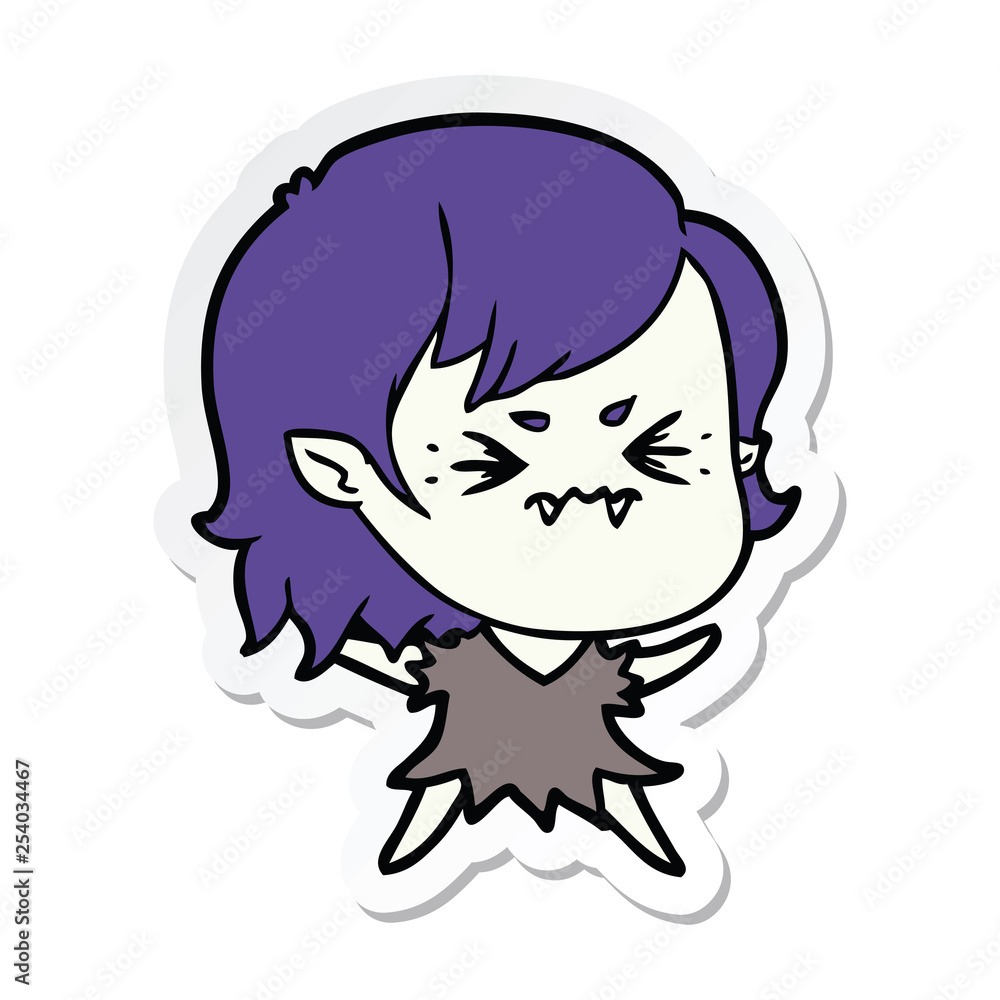 sticker of a annoyed cartoon vampire girl sticker of a annoyed cartoon vampire girl