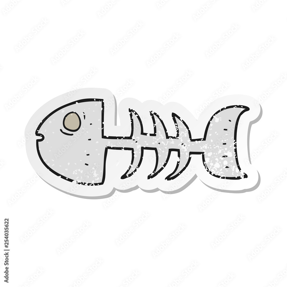 retro distressed sticker of a cartoon fish bones retro distressed sticker of a cartoon fish bones