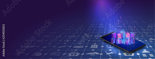 Smart city and wireless communication network, abstract image visual, internet of things
