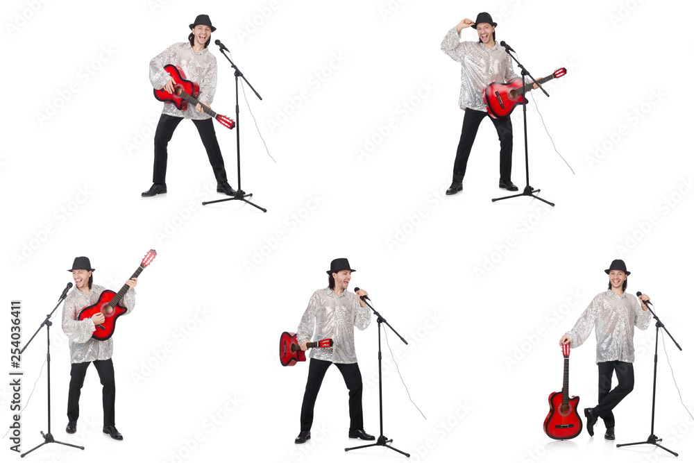 Young man playing guitar and singing Young man playing guitar and singing