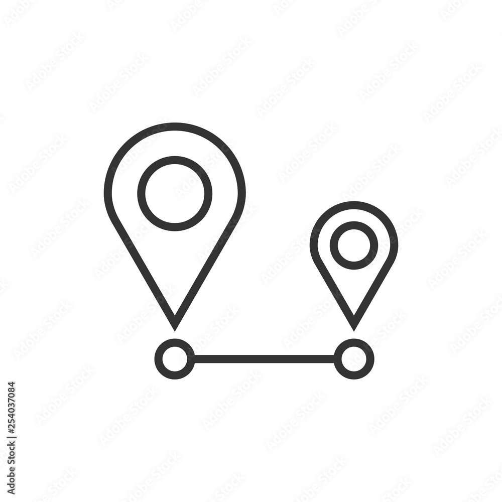 Distance pin icon in flat style. Gps navigation vector illustration on white isolated background. Communication travel business concept. Distance pin icon in flat style. Gps navigation vector illustration on white isolated background. Communication travel business concept.