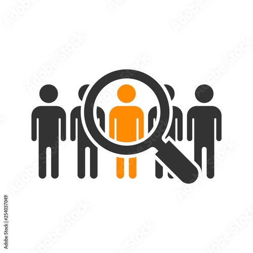 Search job vacancy icon in flat style. Loupe career vector illustration on white isolated background. Find employer business concept.