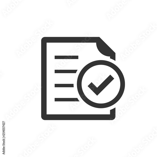 Compliance document icon in flat style. Approved process vector illustration on white isolated background. Checkmark business concept.