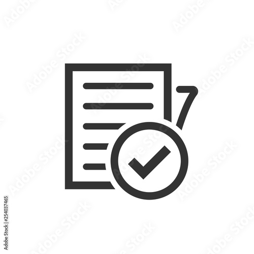 Compliance document icon in flat style. Approved process vector illustration on white isolated background. Checkmark business concept.