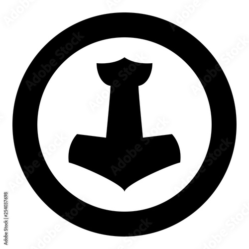 Thor's hammer Mjolnir icon black color vector in circle round illustration flat style image