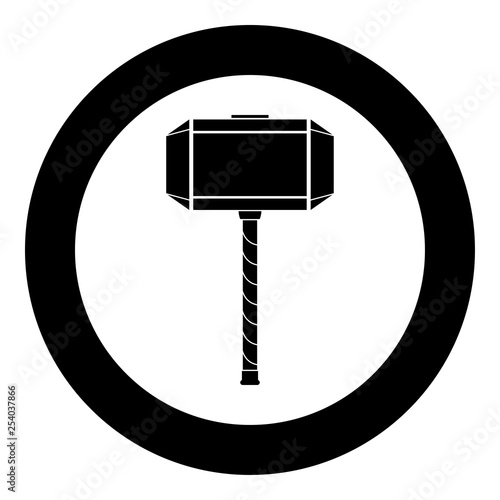 Thor's hammer Mjolnir icon black color vector in circle round illustration flat style image