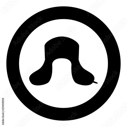 Earflapped fur hat Ushanka russion hatwear icon black color vector in circle round illustration flat style image