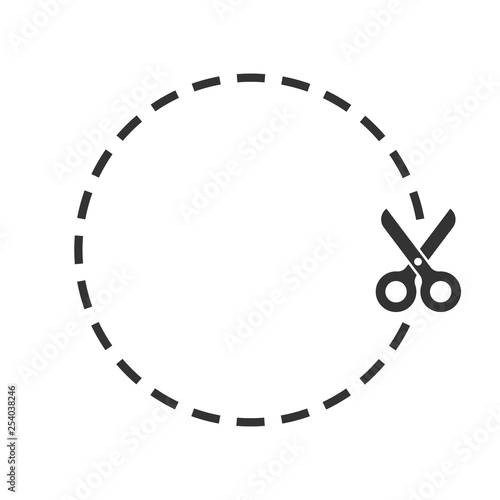 Coupon cut lines icon in flat style. Scissors snip vector illustration on white isolated background. Sale sticker business concept.