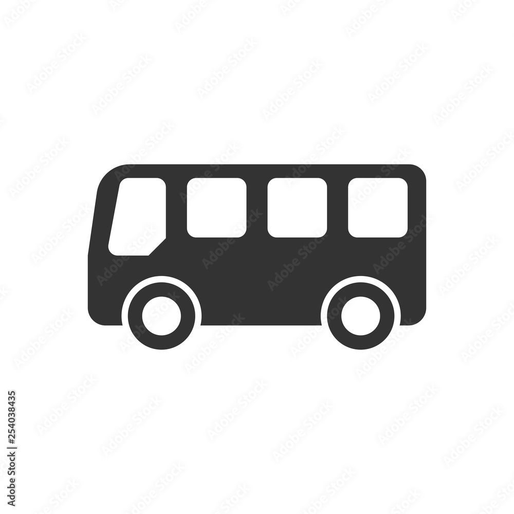 School bus icon in flat style. Autobus vector illustration on white isolated background. Coach transport business concept.