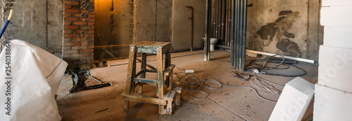 Canvastavla Interior of apartment with materials during on the renovation and construction r