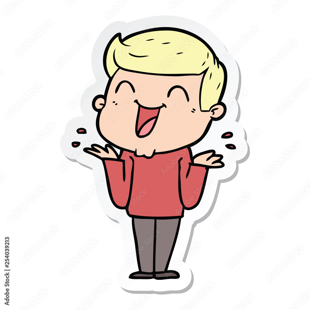 sticker of a cartoon man laughing