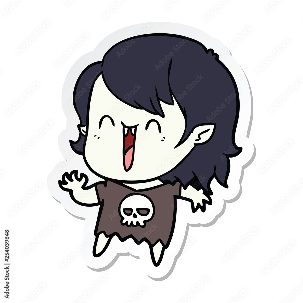 sticker of a cute cartoon happy vampire girl sticker of a cute cartoon happy vampire girl