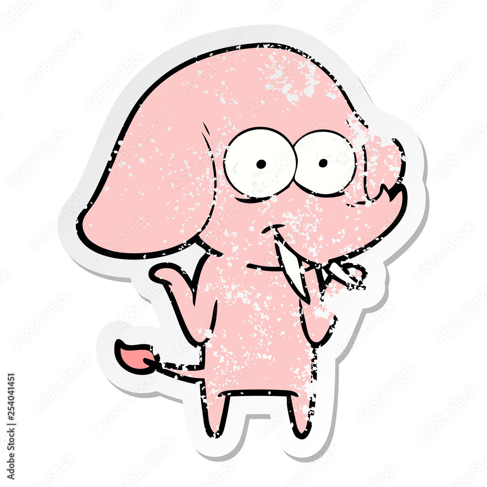 Fototapeta premium distressed sticker of a happy cartoon elephant