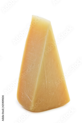 Triangle piece of parmesan cheese isolated on white