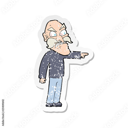 retro distressed sticker of a cartoon furious old man