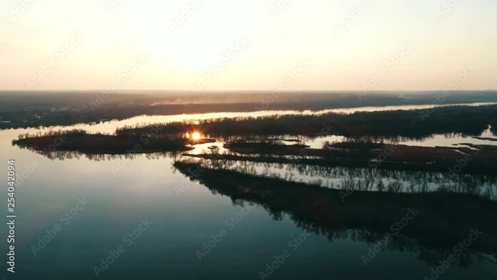 video from the air, sunset on the river video from the air, sunset on the river