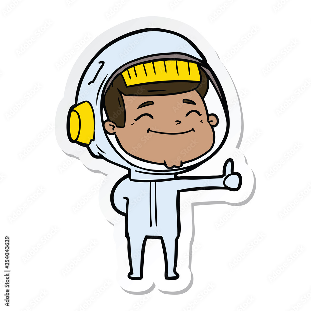 sticker of a happy cartoon astronaut