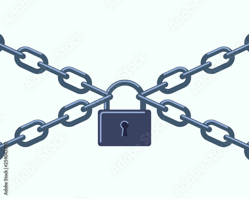 Closed lock on the chains. Symbol of protection of information, property, inaccessibility.