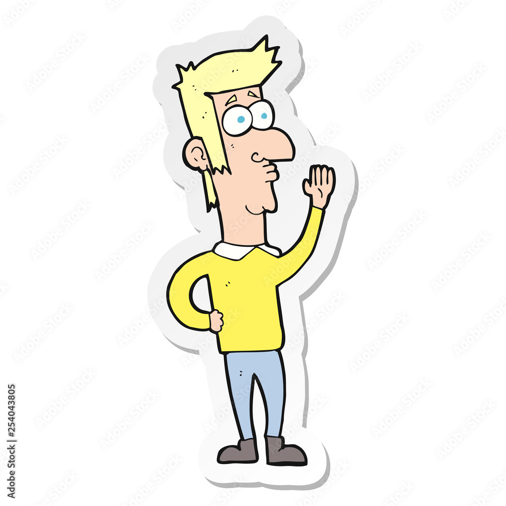 sticker of a cartoon man waving