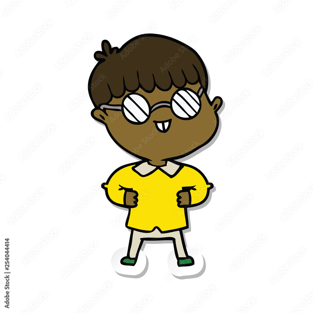 sticker of a cartoon boy wearing spectacles