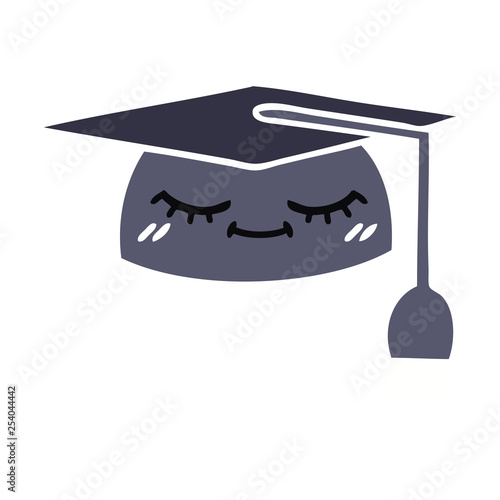 flat color retro cartoon graduation hat