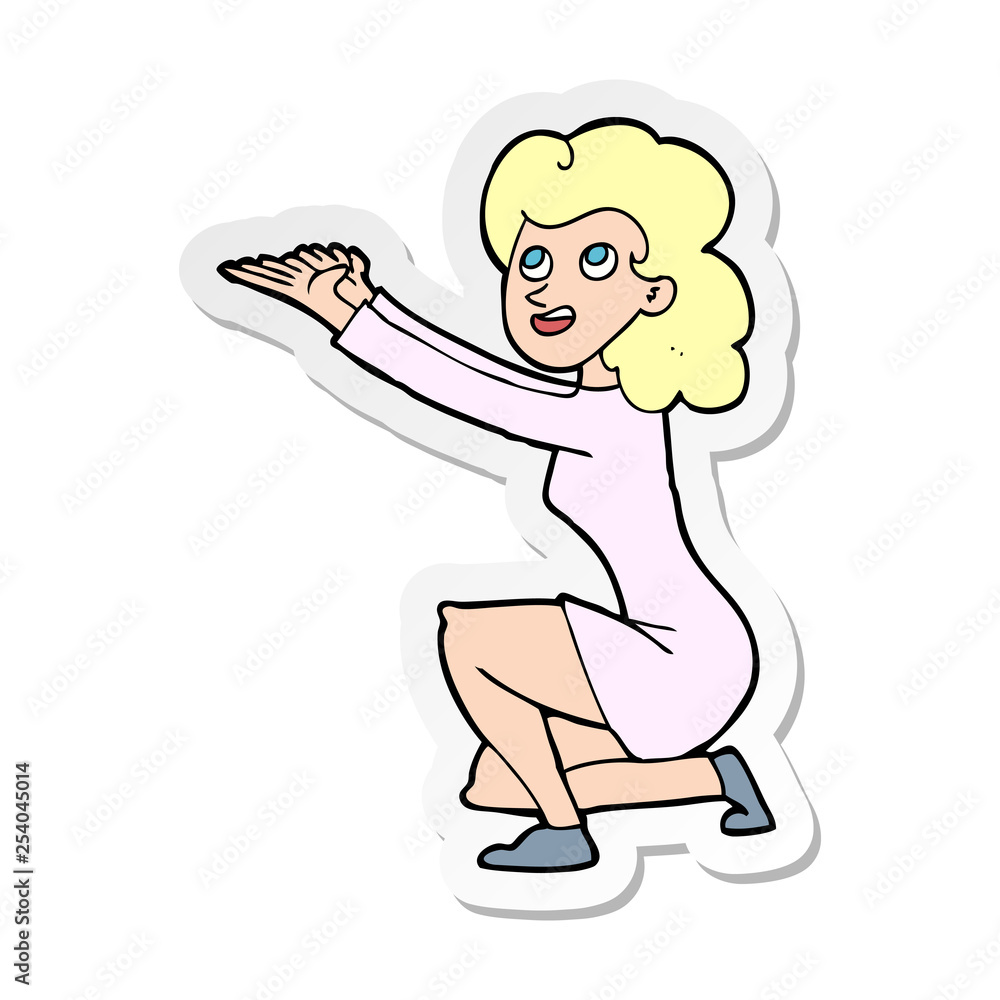 sticker of a cartoon woman presentation gesture