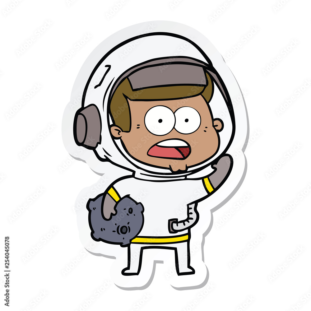 sticker of a cartoon surprised astronaut holding moon rock sticker of a cartoon surprised astronaut holding moon rock