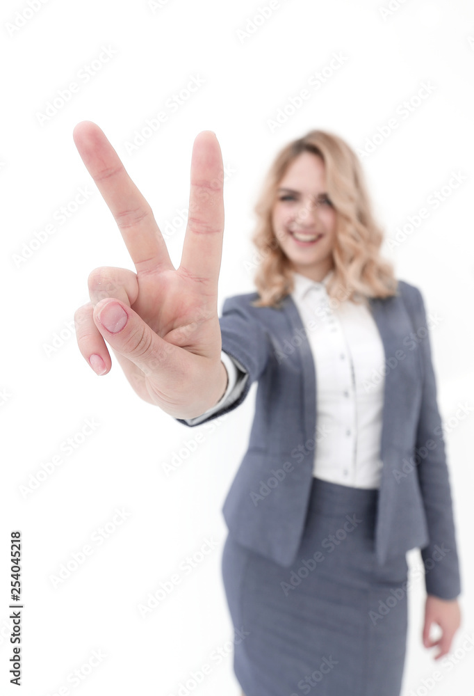 stylized image.business woman showing victory sign. stylized image.business woman showing victory sign.