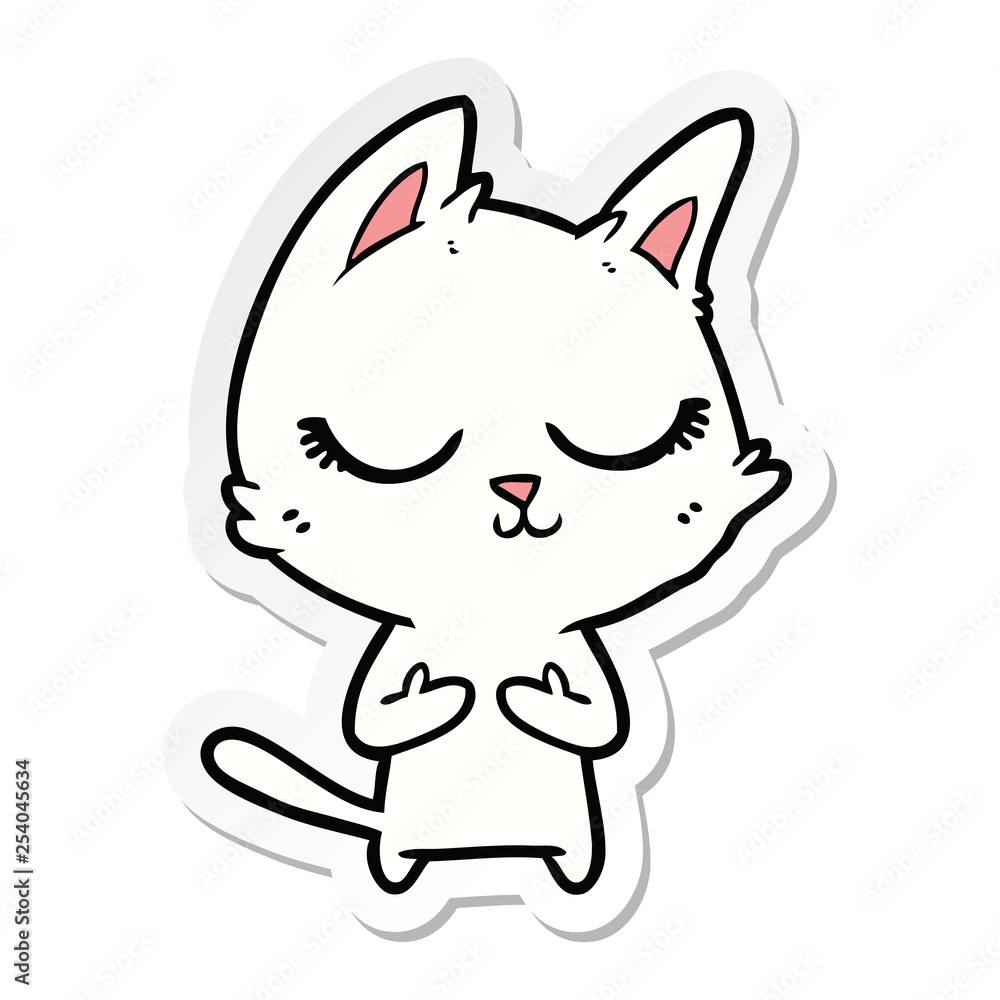 sticker of a calm cartoon cat