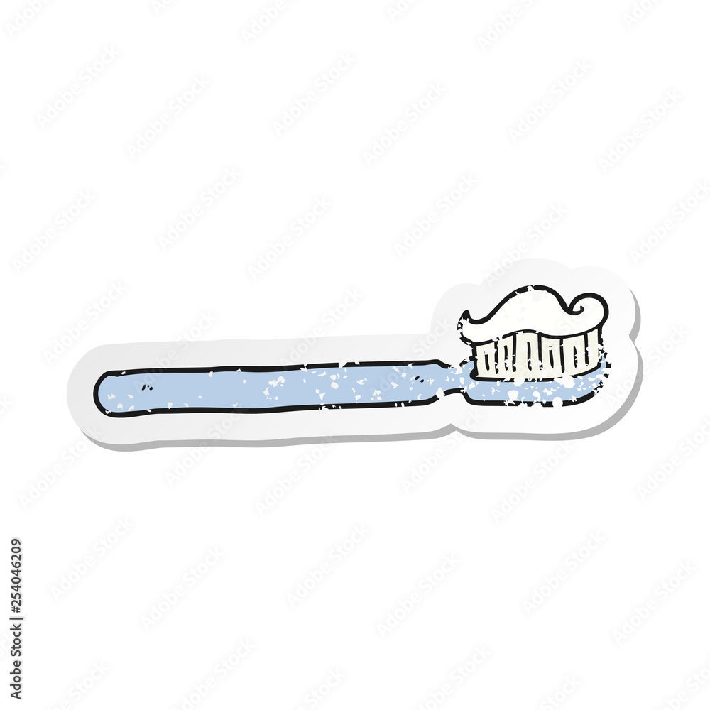 retro distressed sticker of a cartoon toothbrush retro distressed sticker of a cartoon toothbrush