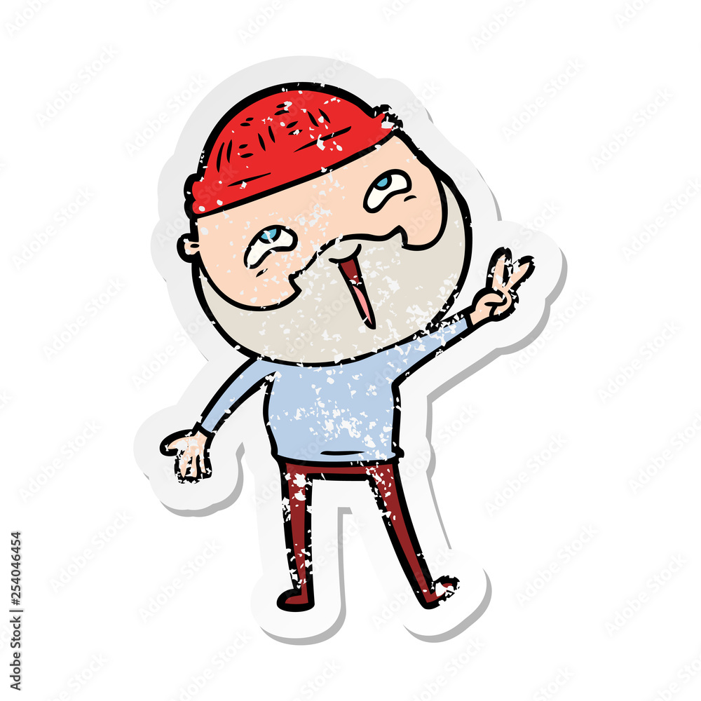 Obraz premium distressed sticker of a cartoon happy bearded man