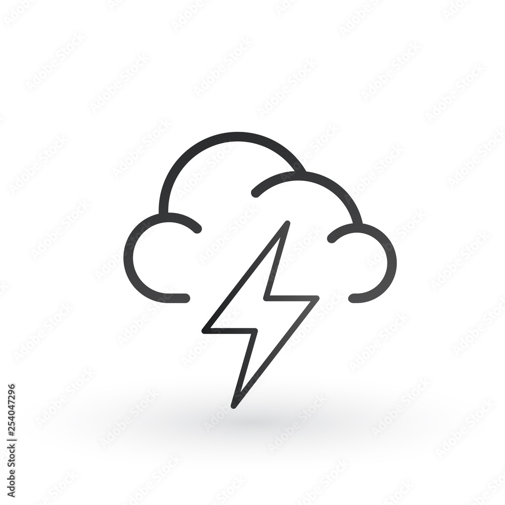 Cloud and lightning bolt linear icon for website or app. Vector illustration isolated on white background. Cloud and lightning bolt linear icon for website or app. Vector illustration isolated on white background.