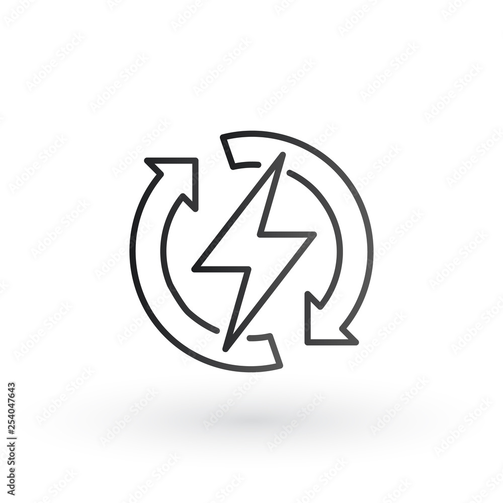 Power lightning with circle refresh arrows logo icon. Vector electric fast thunder bolt symbol. Vector illustration isolated on white background Power lightning with circle refresh arrows logo icon. Vector electric fast thunder bolt symbol. Vector illustration isolated on white background