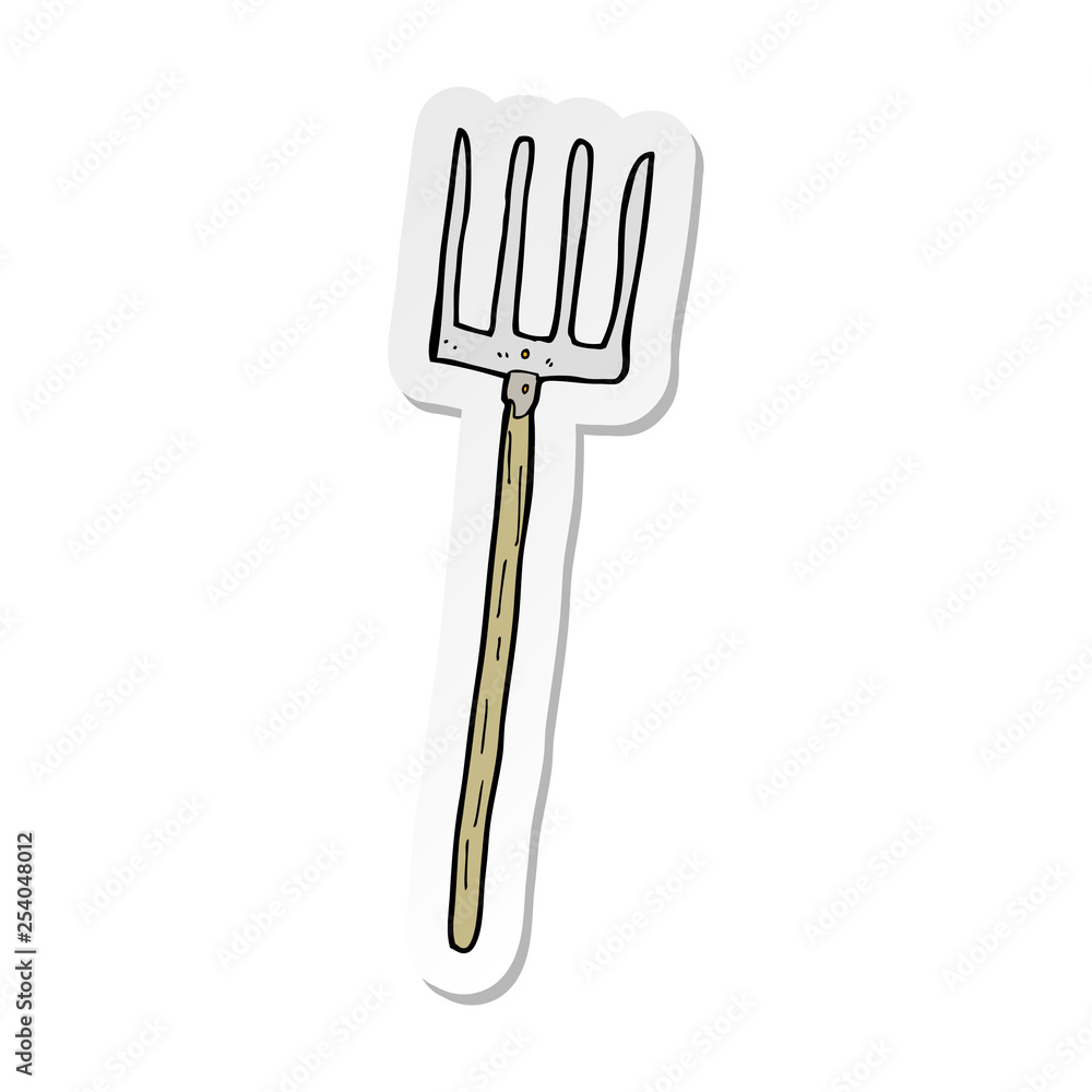 sticker of a cartoon pitch fork sticker of a cartoon pitch fork