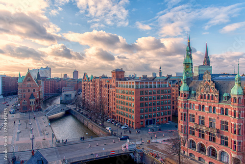 The skyline of Hamburg Germany from the Unesco World Heritage