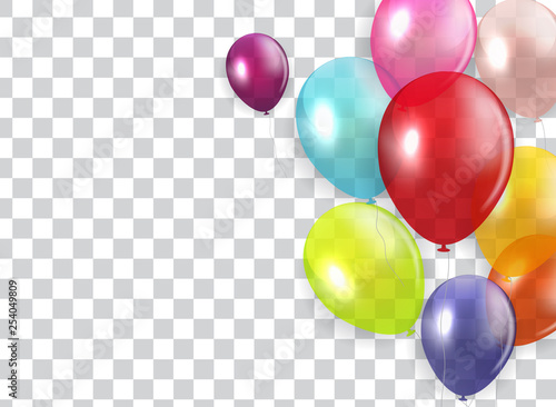 Glossy Happy Birthday Concept with Balloons isolated on transparent background. Vector Illustration