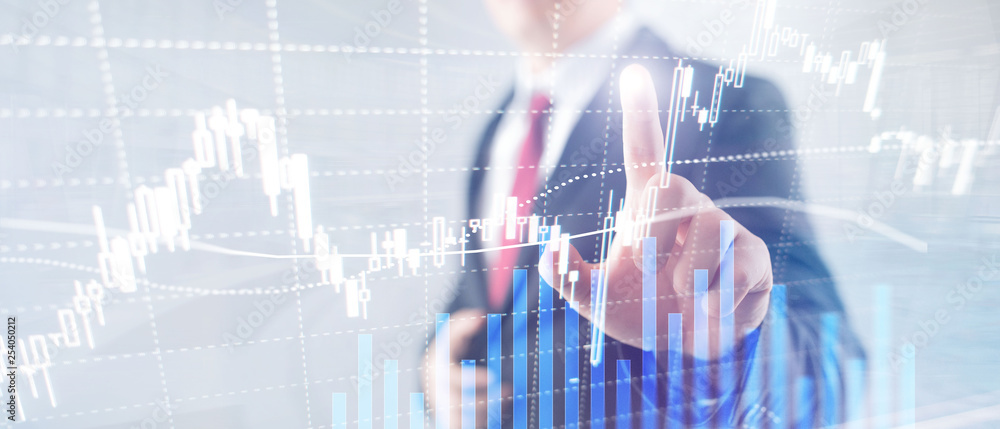 Forex trading, Financial market, Investment concept on business center background. Forex trading, Financial market, Investment concept on business center background.