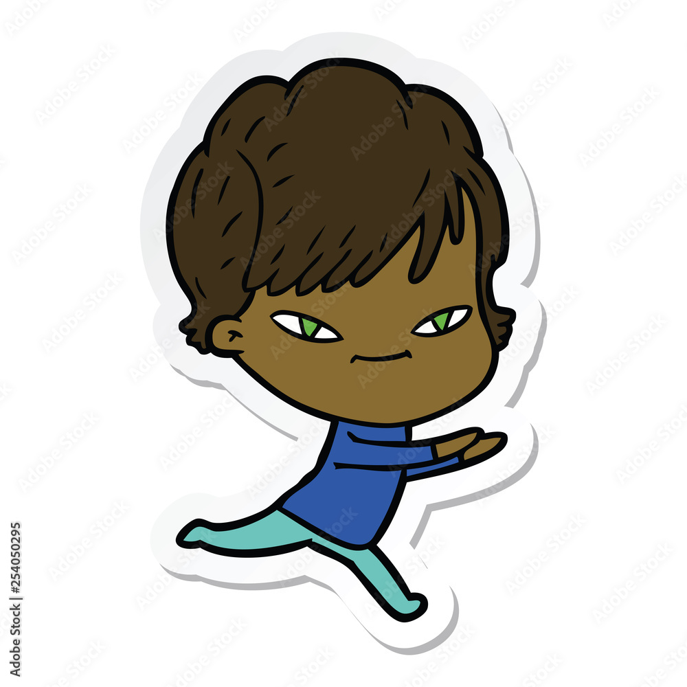 sticker of a cartoon happy woman sticker of a cartoon happy woman
