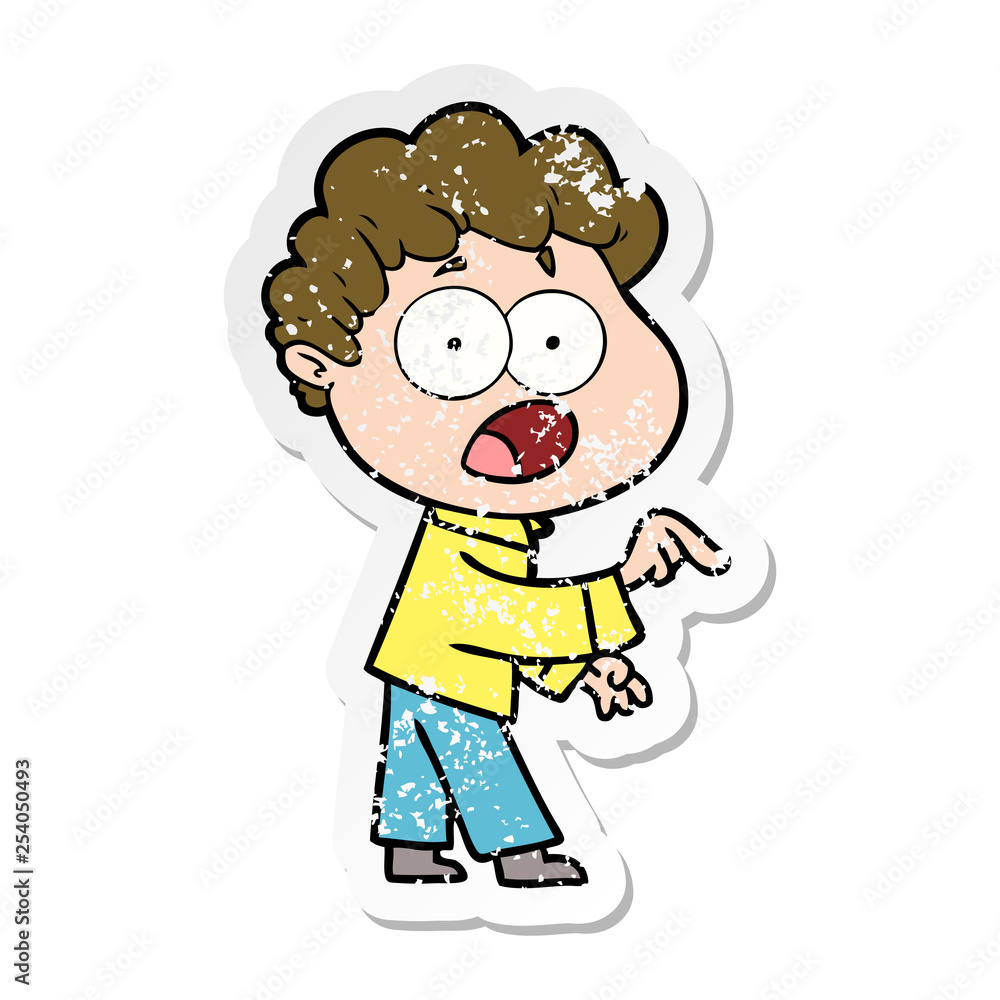 distressed sticker of a cartoon man gasping in surprise distressed sticker of a cartoon man gasping in surprise